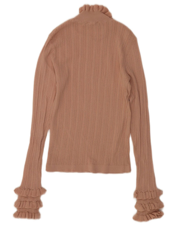 Zara Mujer Crop Top Manga Larga UK 10 Small Viscosa Beige