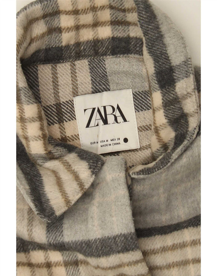 Zara Mujer Chaqueta Shacket UK 44 Cuadros Gris Medio