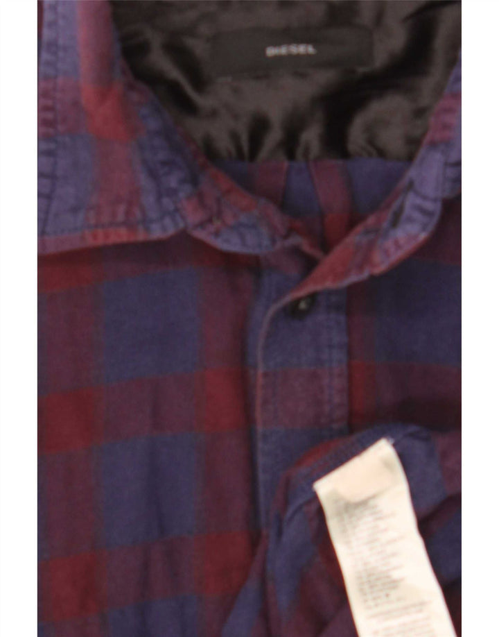 Diesel Hombre Camisa De Franela De Algodón A Cuadros Azul Marino Medio