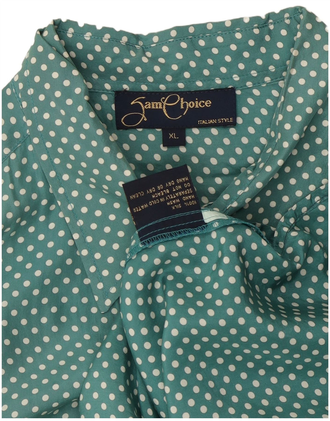 VINTAGE Camisa de manga corta para hombre XL Seda manchada verde