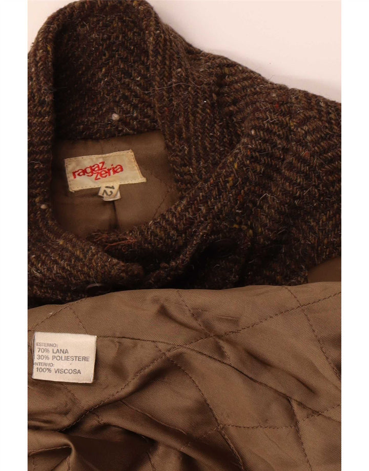 Vintage mujer abrigo Reino Unido 12 marrón medio lana de alpaca