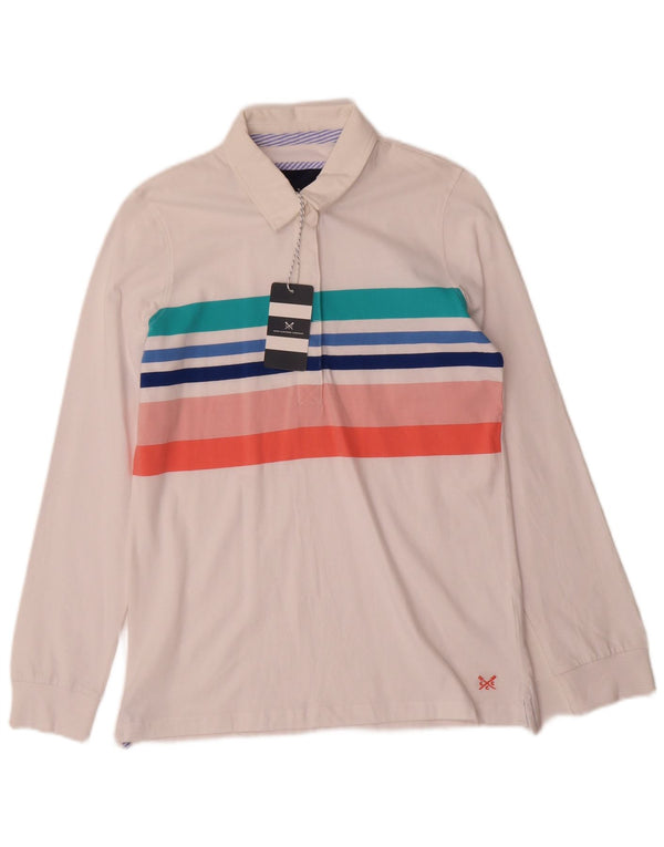 Crew Clothing Polo de rugby de manga larga para mujer UK 10 Small White Stripes