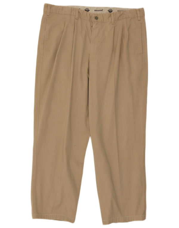 Dockers Pantalón chino con pinzas para hombre W40 L28 Algodón beige