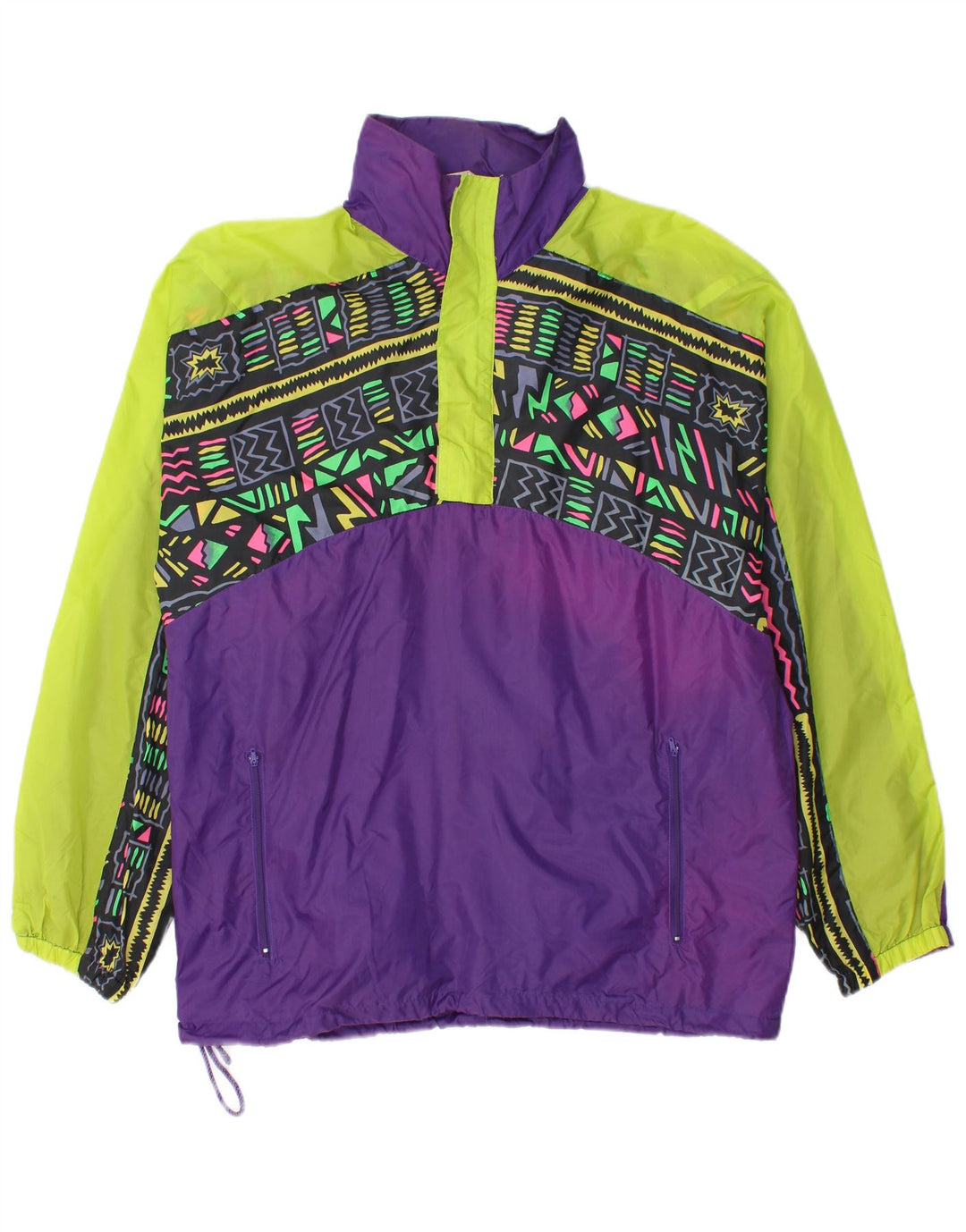 Vintage hombres chaqueta de lluvia Reino Unido 38 medio púrpura poliamida geométrica
