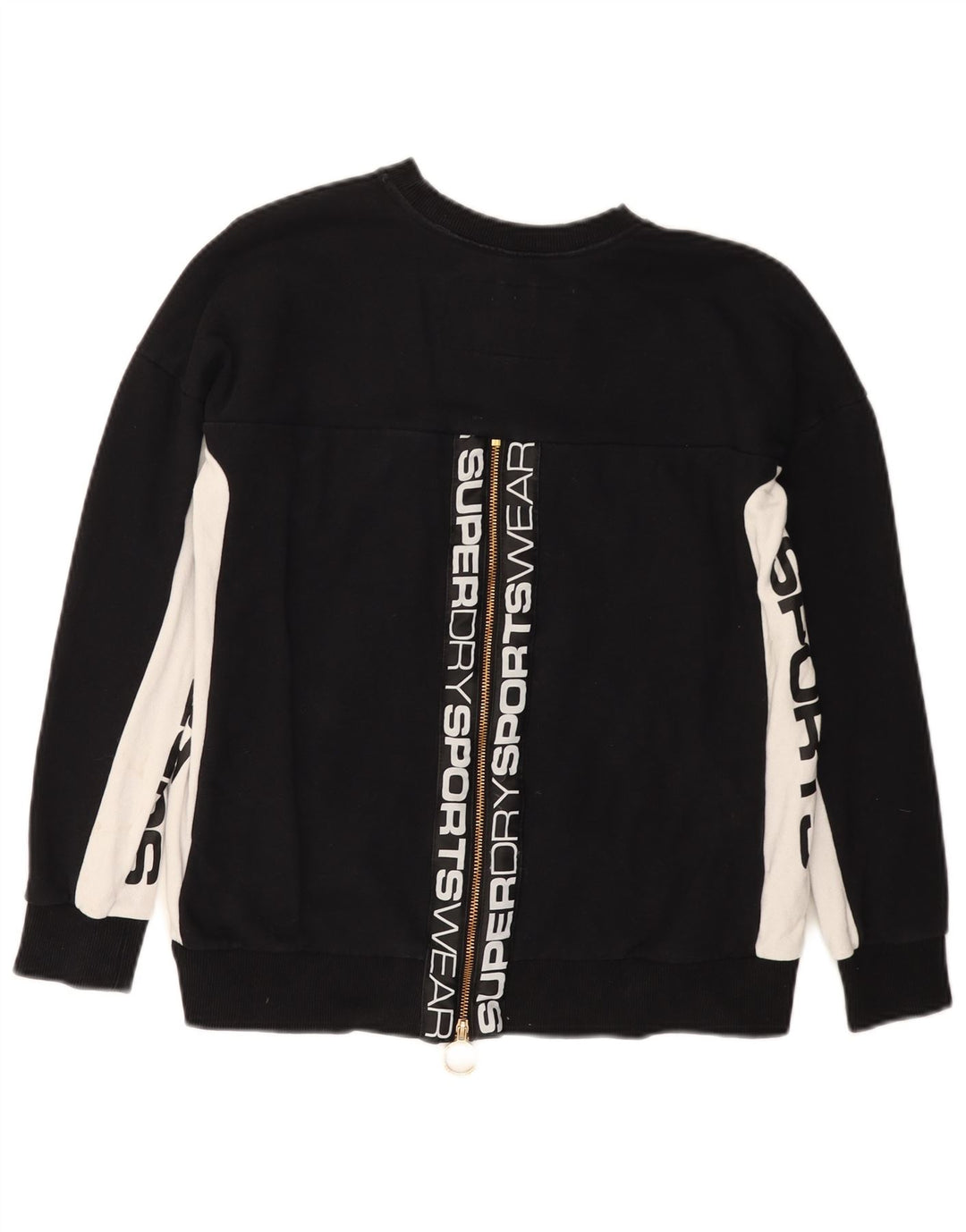Superdry Mujer Sudadera Gráfica Jumper UK 40 Small Negro Colorblock