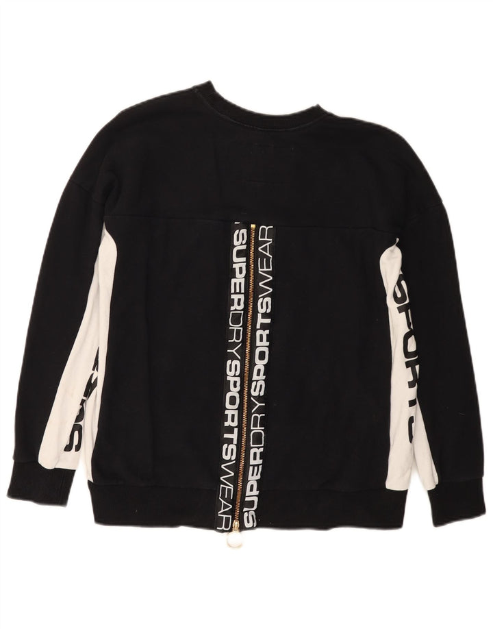 Superdry Mujer Sudadera Gráfica Jumper UK 40 Small Negro Colorblock