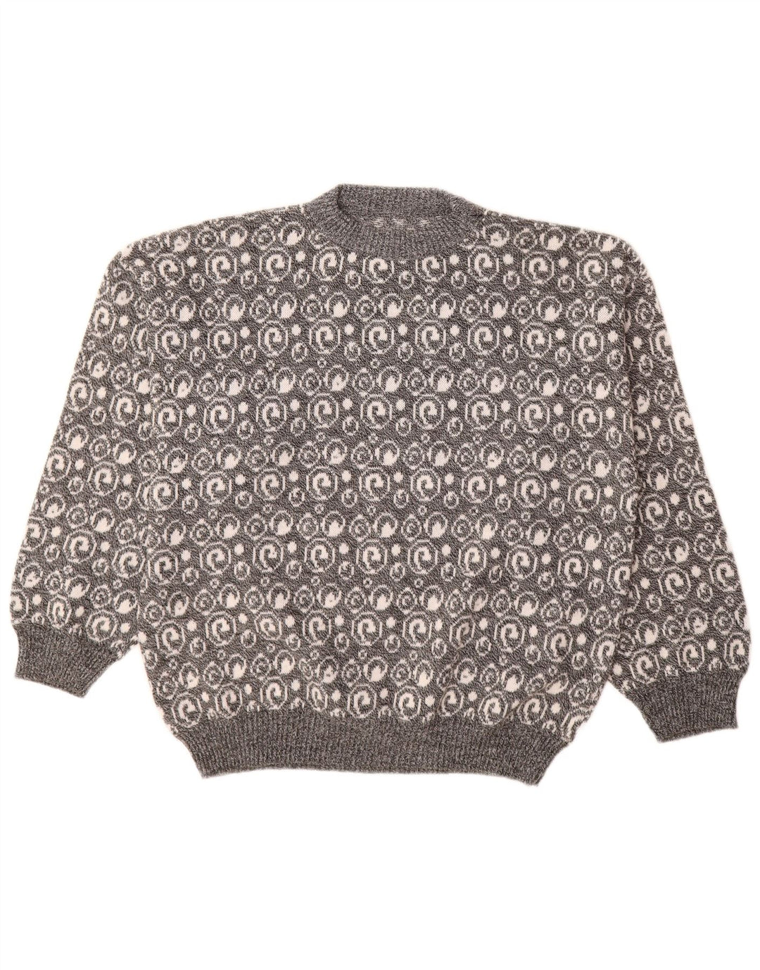 Vintage hombres cuello redondo jersey suéter grande gris paisley
