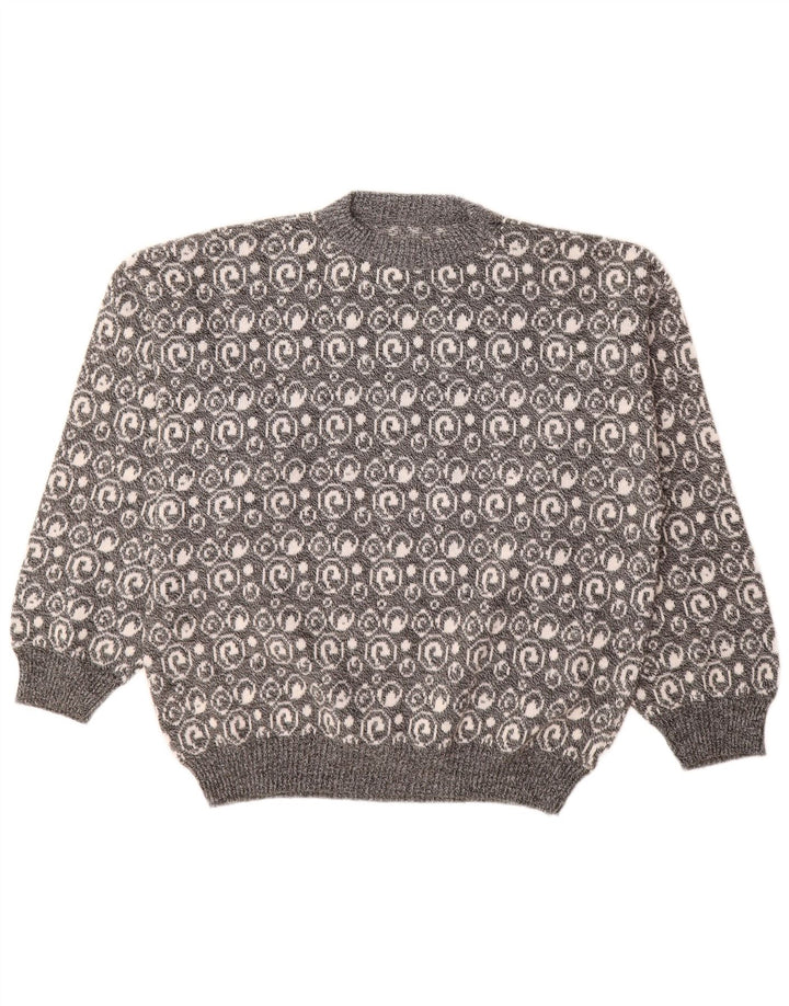 Vintage hombres cuello redondo jersey suéter grande gris paisley