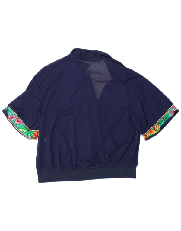 VINTAGE Blusa corta para mujer Top IT 48 XL Azul marino Floral