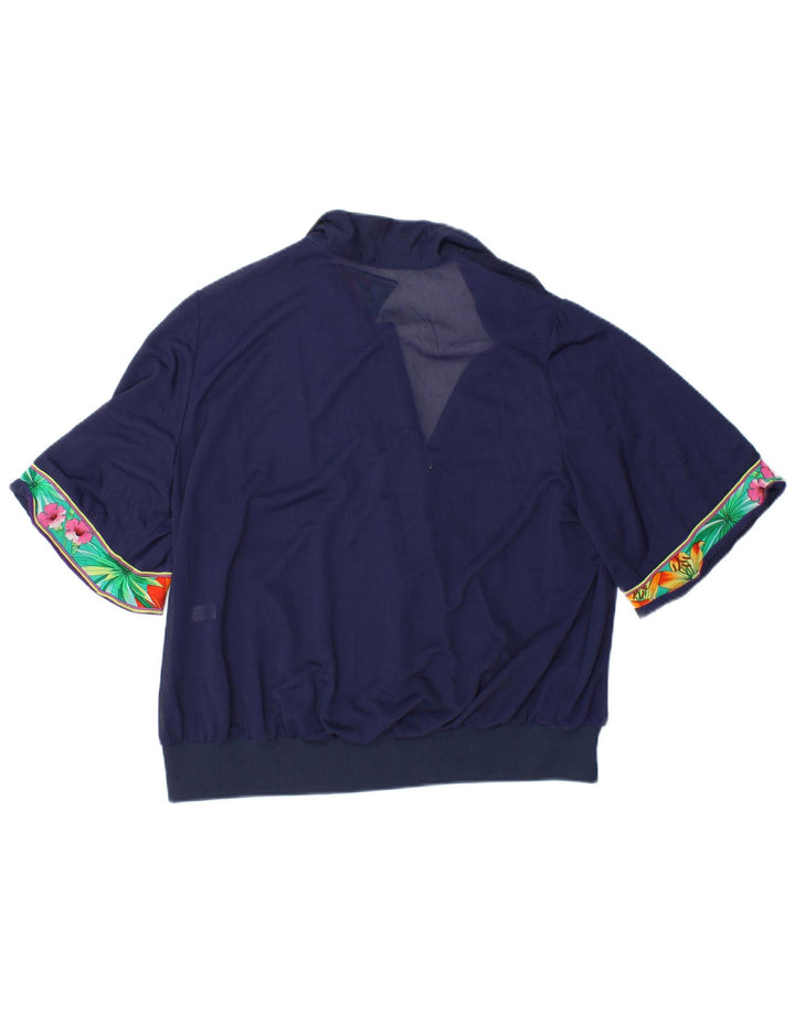 VINTAGE Blusa corta para mujer Top IT 48 XL Azul marino Floral