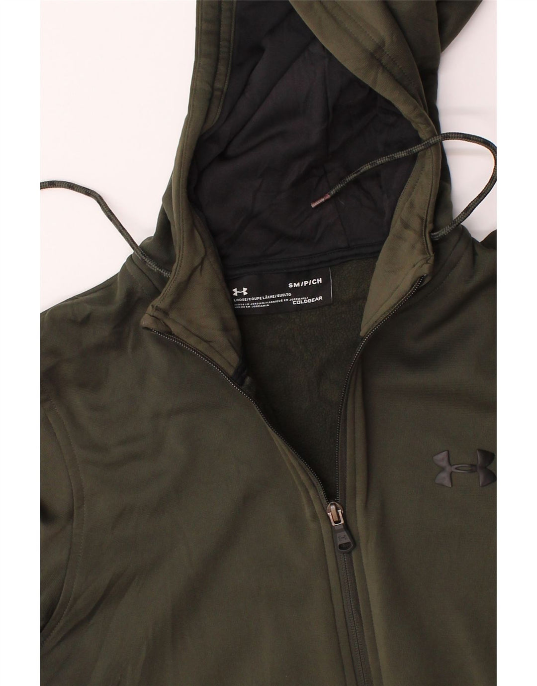 UNDER ARMOUR Mens Zip Hoodie Sweater Small Khaki Polyester Vintage Under Armour and Second-Hand Under Armour from Messina Hembry 