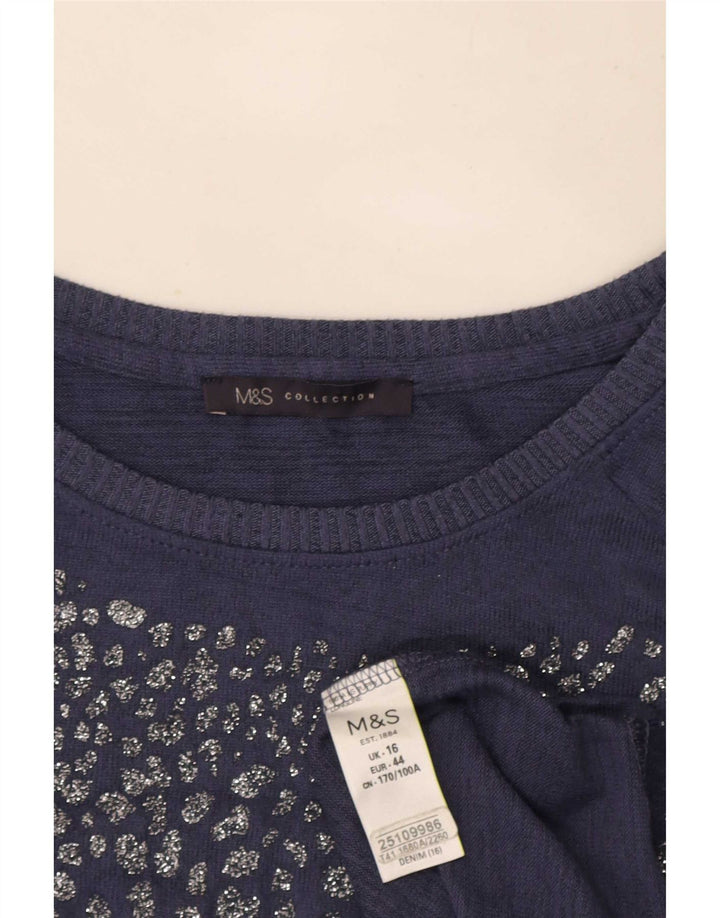 Marks & Spencer Top tipo túnica de manga larga para mujer UK 46 Poliéster azul grande
