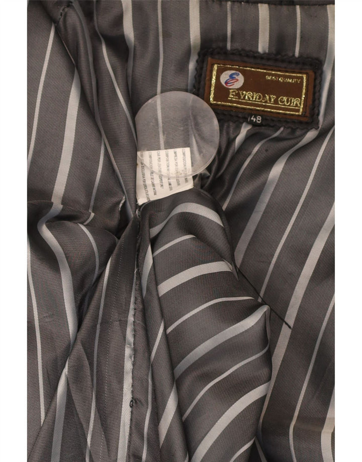 VINTAGE Womens 3 Button Leather Blazer Jacket IT 48 XL Black Leather