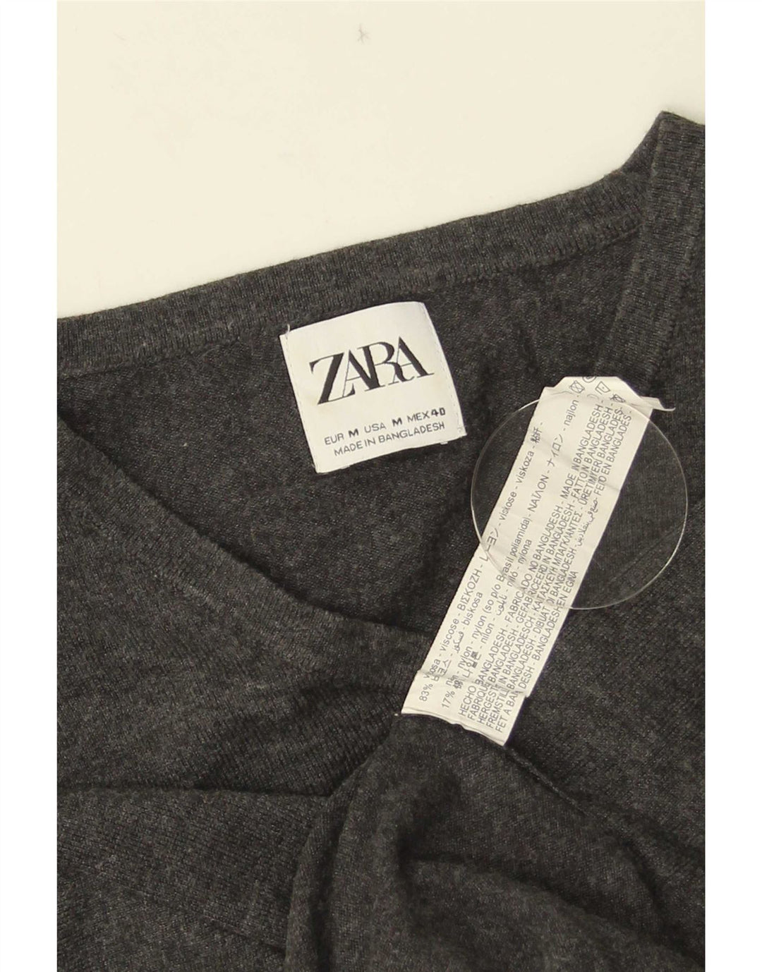 Zara Hombre Jersey Cuello Pico Viscosa Gris Medio