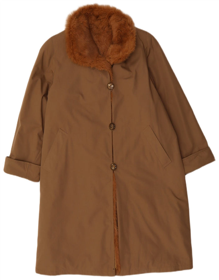 Vintage mujer Sherpa abrigo Reino Unido 14 poliéster beige grande