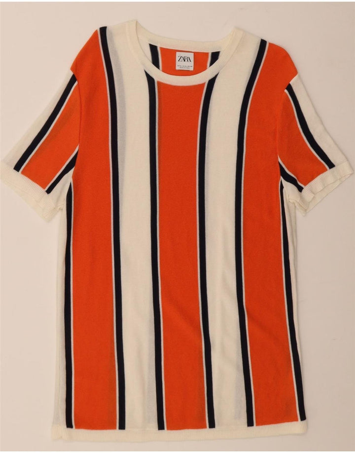 Zara Mujer Vestido Básico ES 40 XL Viscosa Rayas Blanco