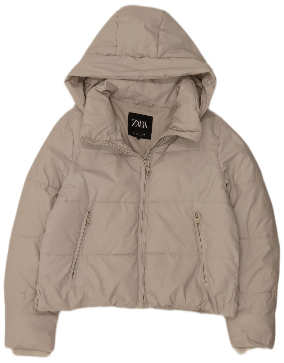 Zara Mujer Chaqueta Acolchada Con Capucha UK 46 Grande Poliéster Blanco