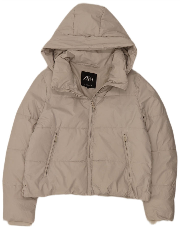 Zara Mujer Chaqueta Acolchada Con Capucha UK 46 Grande Poliéster Blanco
