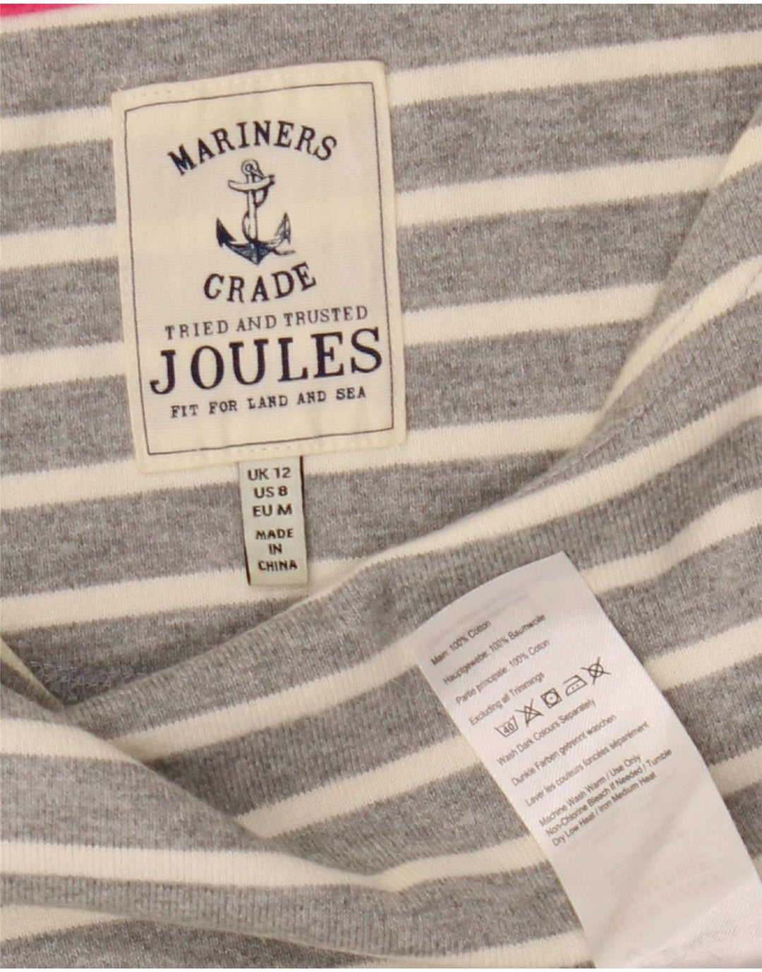 Joules Top Mujer Manga Larga UK 42 Algodón A Rayas Gris Medio