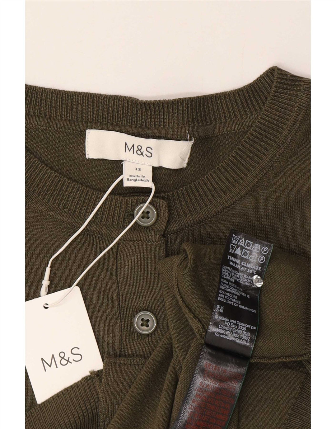 Marks & Spencer Suéter tipo cárdigan corto para mujer UK 12 Viscosa caqui mediana