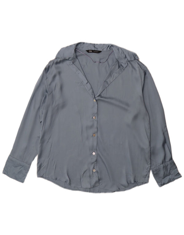 Zara Mujer Blusa Camisa UK 44 Poliéster Azul Medio