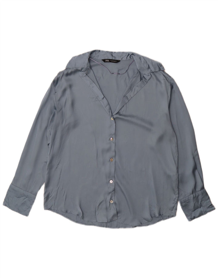 Zara Mujer Blusa Camisa UK 44 Poliéster Azul Medio