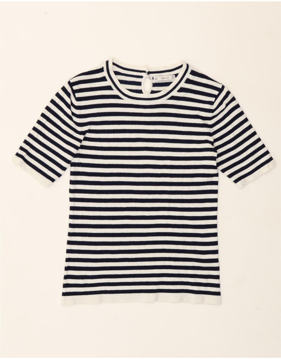 Zara Camiseta Mujer Top UK 40 Mediano Azul Marino Rayas