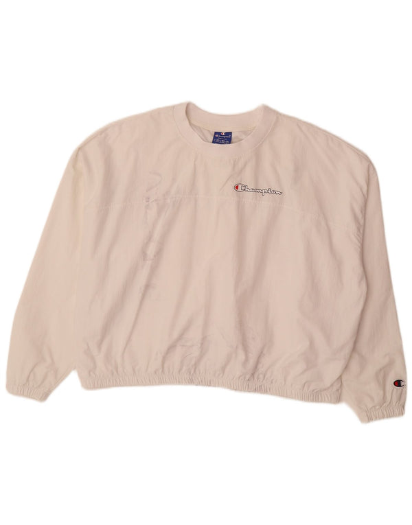 Champion Mujer Gráfico Oversize Jersey Chándal Top UK 10 Small Blanco
