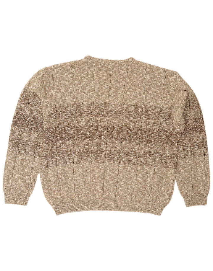 Vintage hombres cuello redondo jersey suéter XL beige moteado
