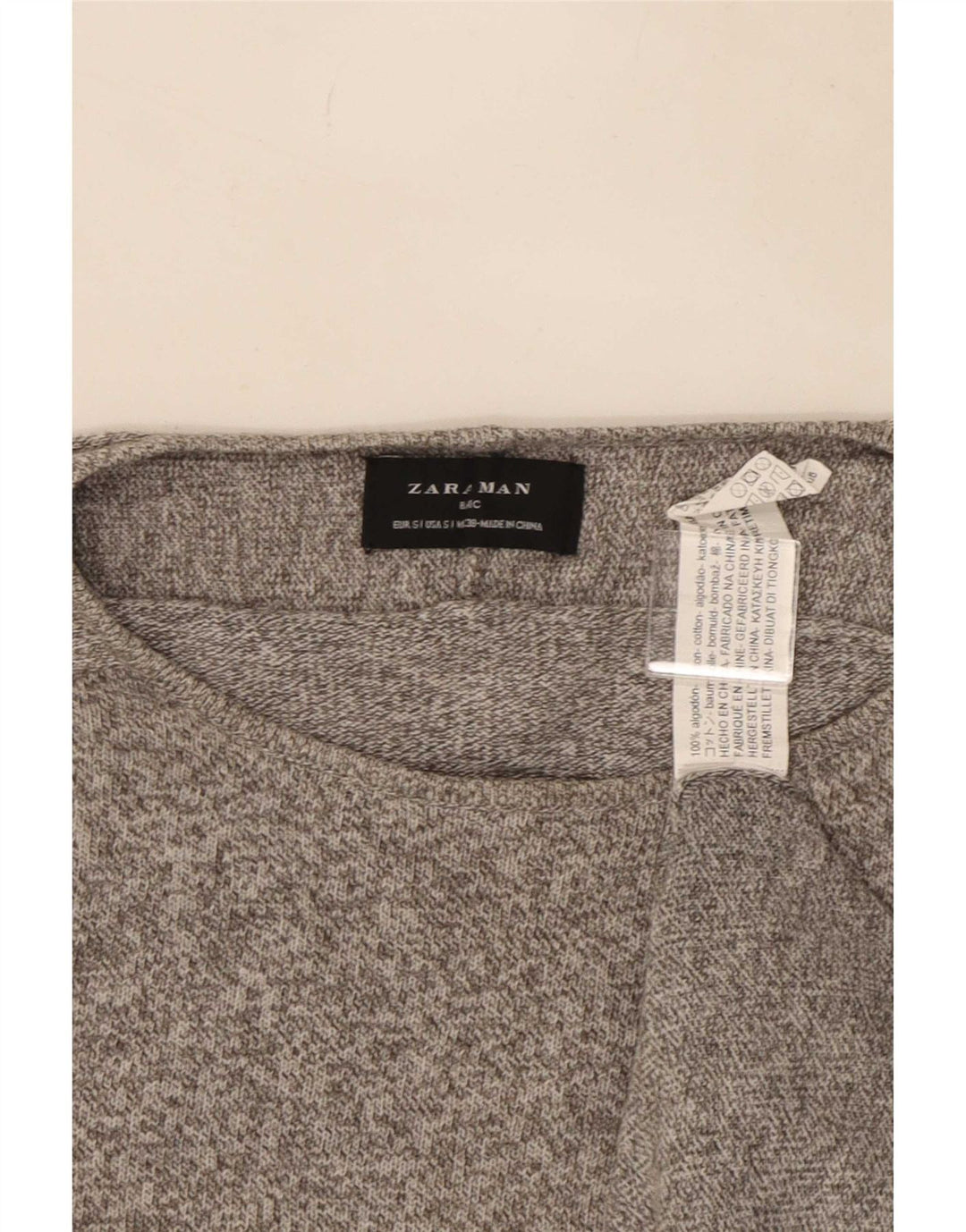 Zara Hombre Jersey De Cuello Redondo Jersey De Algodón Moteado Gris Pequeño