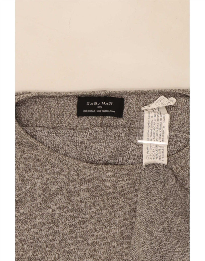 Zara Hombre Jersey De Cuello Redondo Jersey De Algodón Moteado Gris Pequeño