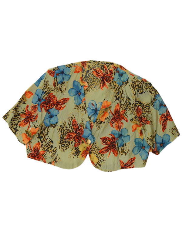 Vintage Womens Oversized Bolero Top UK 14 Medium Green Floral