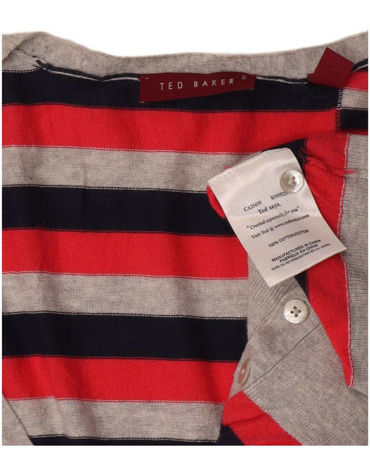 Ted Baker - Cárdigan para mujer, talla 2, algodón a rayas rojas pequeñas
