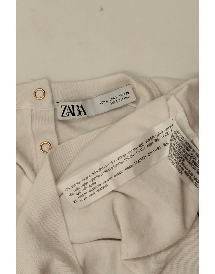 Zara Blusa para mujer Top UK 44 Large Viscosa blanca