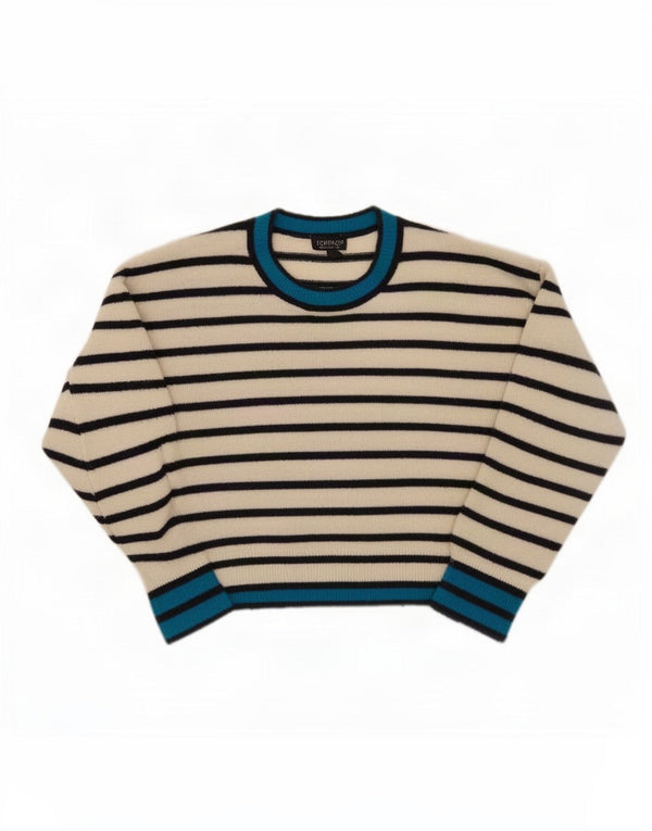 Topshop Jersey extragrande con cuello redondo para mujer, talla 8, color blanco, a rayas