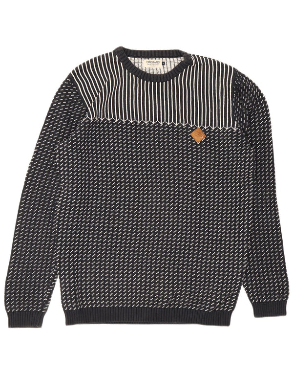 Jack & Jones Hombre Cuello Redondo Jumper Sweater Large Azul Marino Rayas Algodón