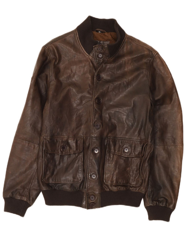 Minoronzoni 1953 Chaqueta de cuero para hombre UK 42 XL Cuero marrón