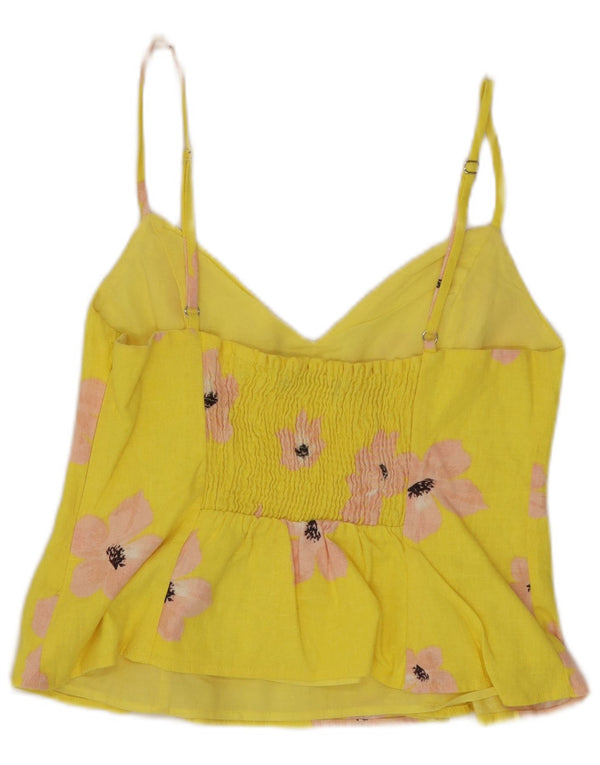 Zara Womens Crop Cami Top UK 8 Small Yellow Floral Linen