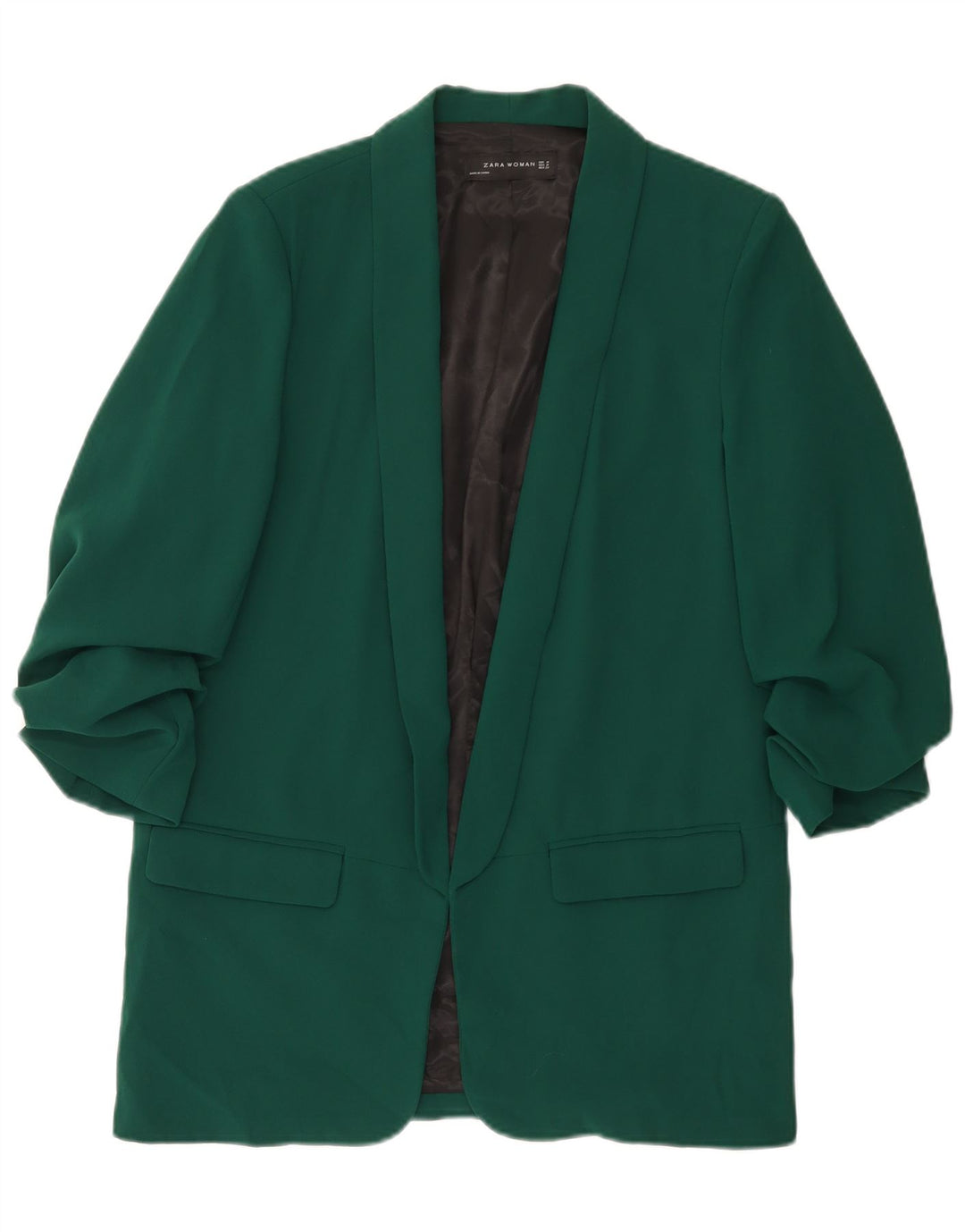 ZARA Mujer Chaqueta Blazer Abierta Manga 3/4 UK 44 Poliéster Verde Medio