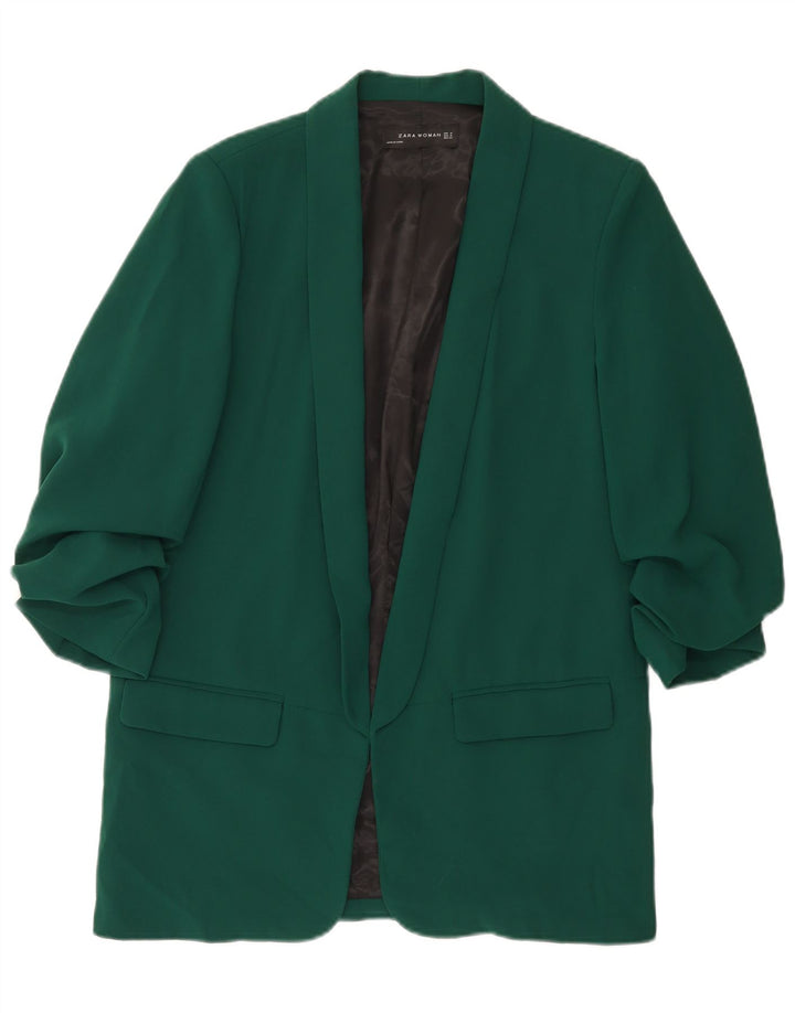 ZARA Mujer Chaqueta Blazer Abierta Manga 3/4 UK 44 Poliéster Verde Medio