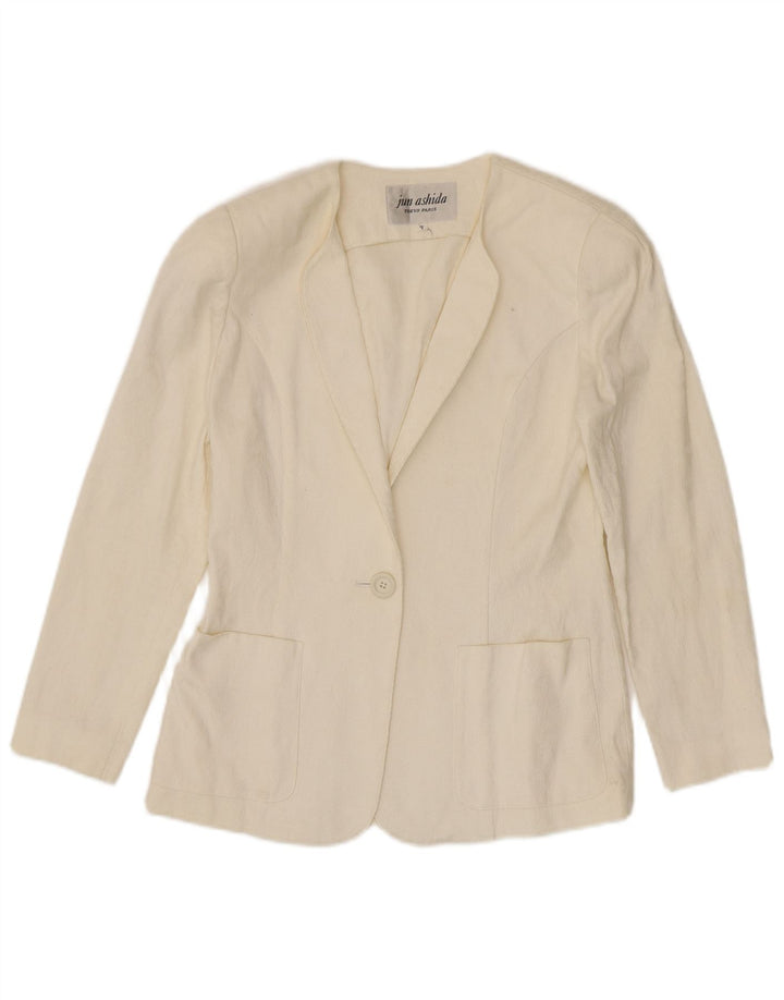 Jun Ashida Chaqueta tipo blazer con 1 botón para mujer UK 10 Small Off White Geométrico