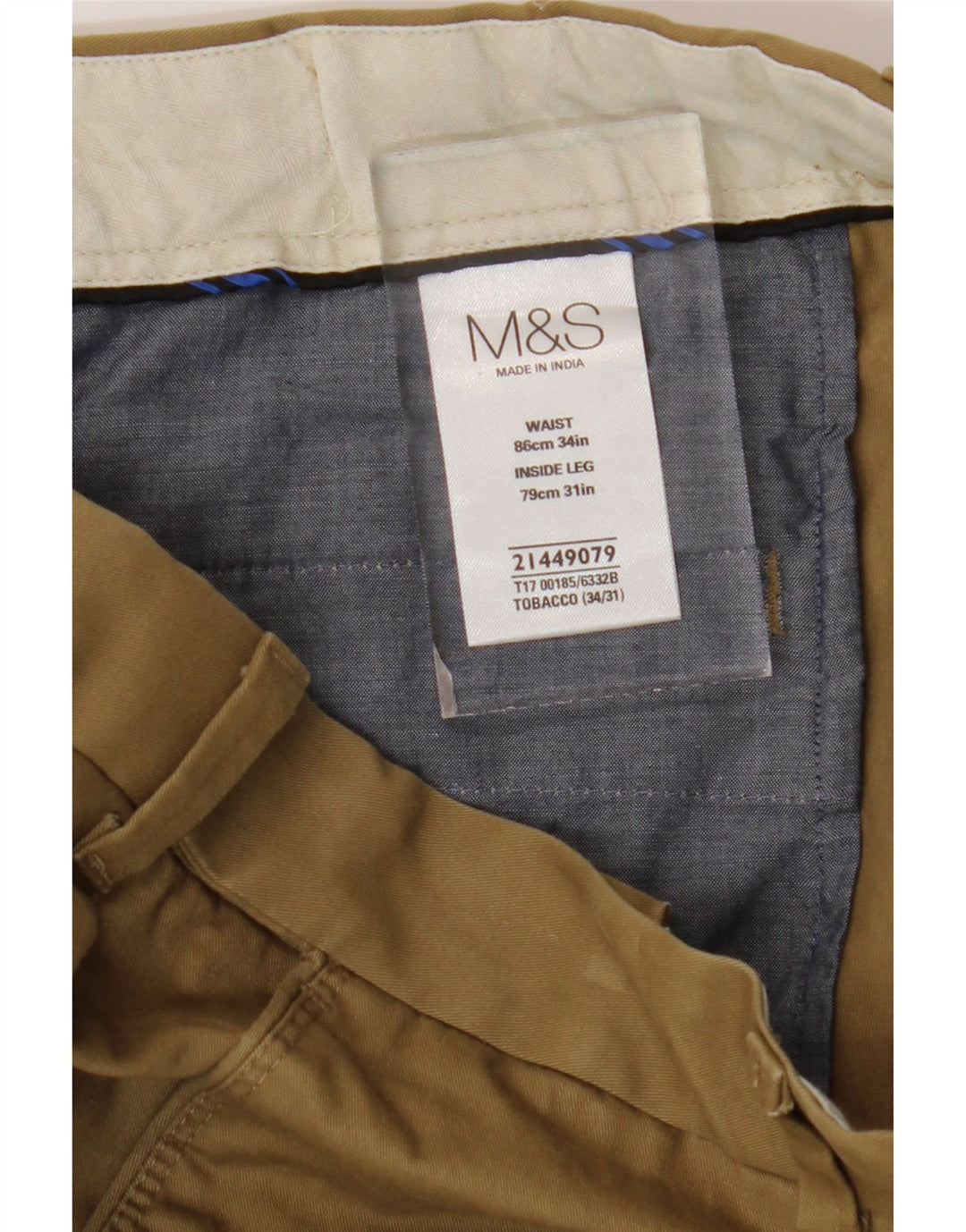 MARKS & SPENCER Pantalón chino recto para hombre W34 L28 Algodón beige