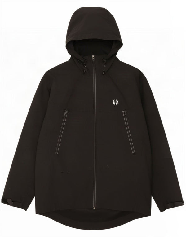 Fred Perry Chaqueta impermeable con capucha para hombre UK 38 Medium Black Nylon