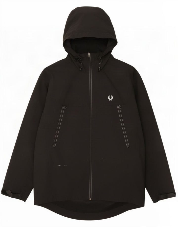 Fred Perry Chaqueta impermeable con capucha para hombre UK 38 Medium Black Nylon