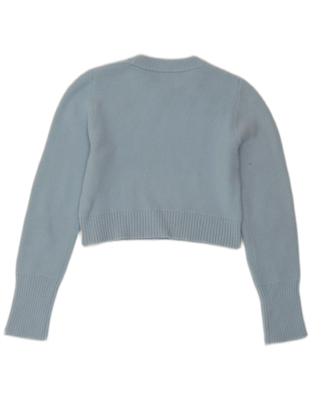 ZARA Mujer Crop Crew Neck Jumper Sweater UK 10 Small Azul Nylon