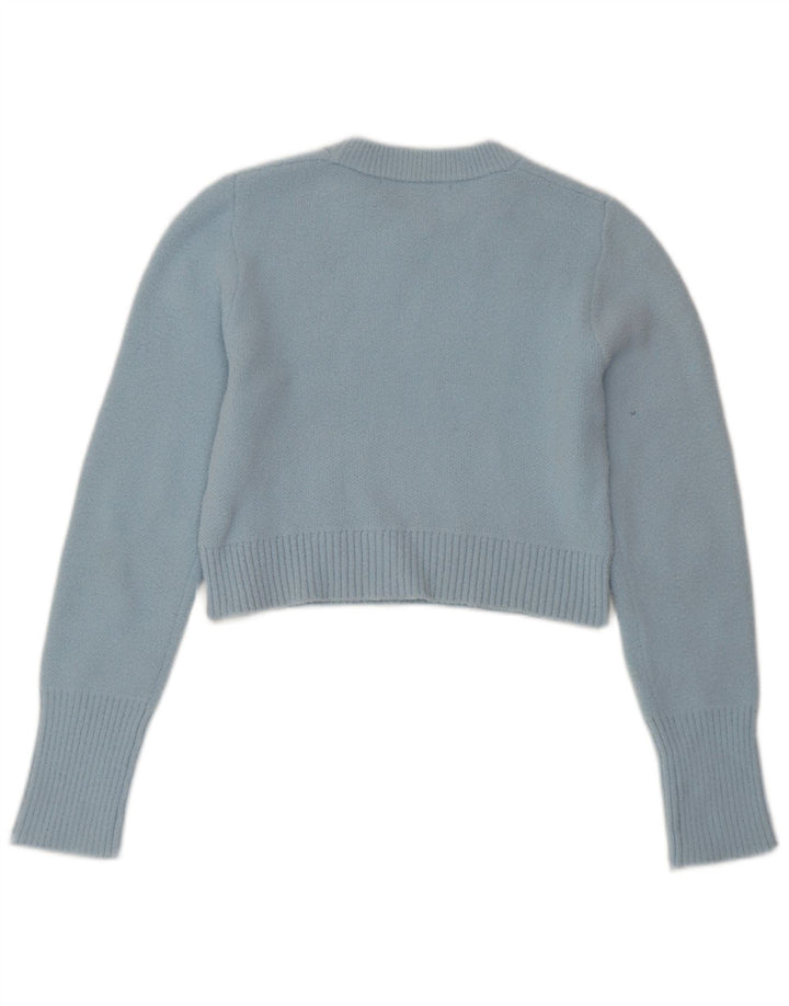 ZARA Mujer Crop Crew Neck Jumper Sweater UK 10 Small Azul Nylon