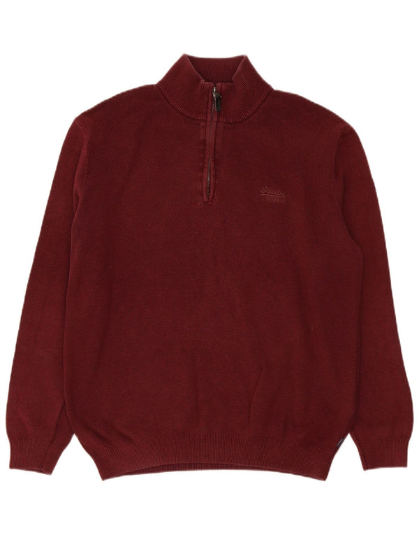 Superdry Jersey con cuello y cremallera para hombre, talla grande, algodón burdeos