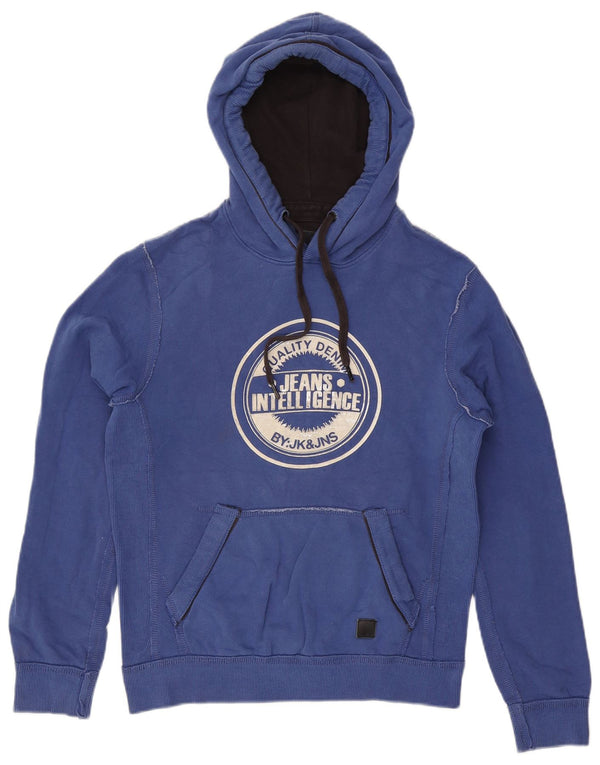 JACK & JONES Jersey con capucha y estampado gráfico para hombre Small Blue Cotton