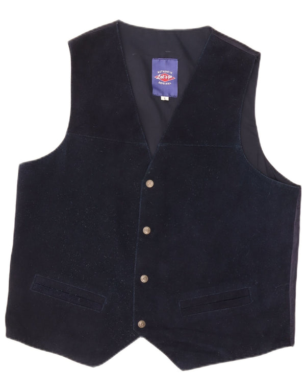 VINTAGE Chaleco de ante para hombre Cuero azul marino grande