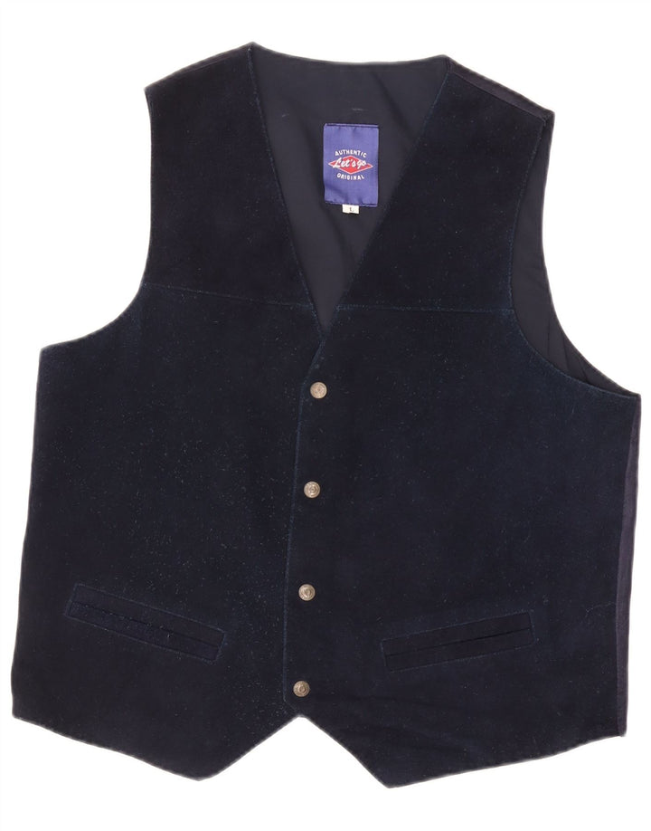 VINTAGE Chaleco de ante para hombre Cuero azul marino grande